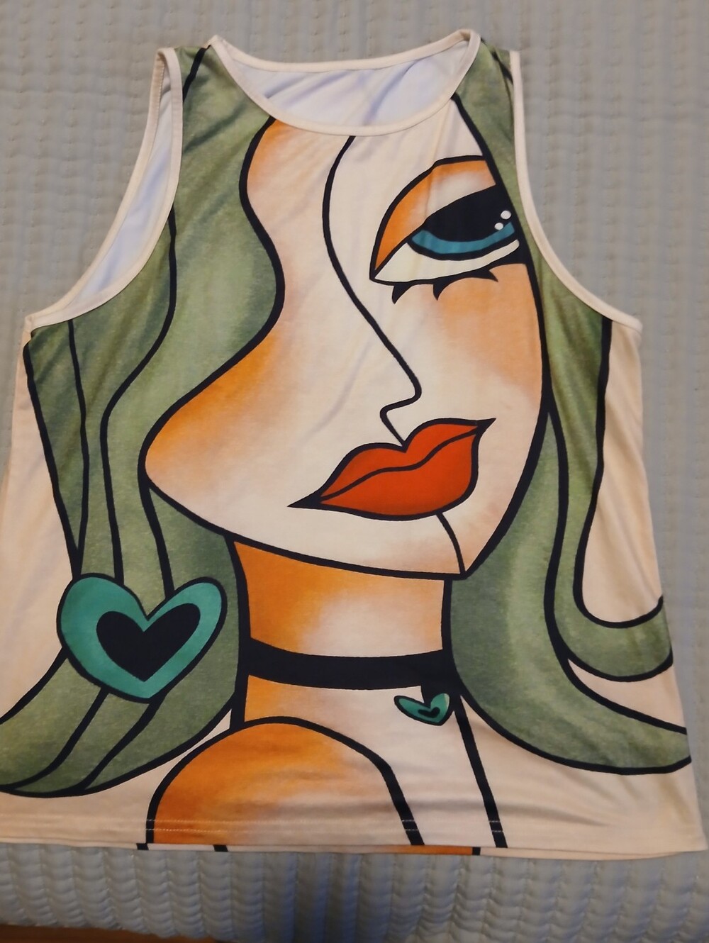 Graphic Pop Art Women’s Tank Top in White with Green Accents